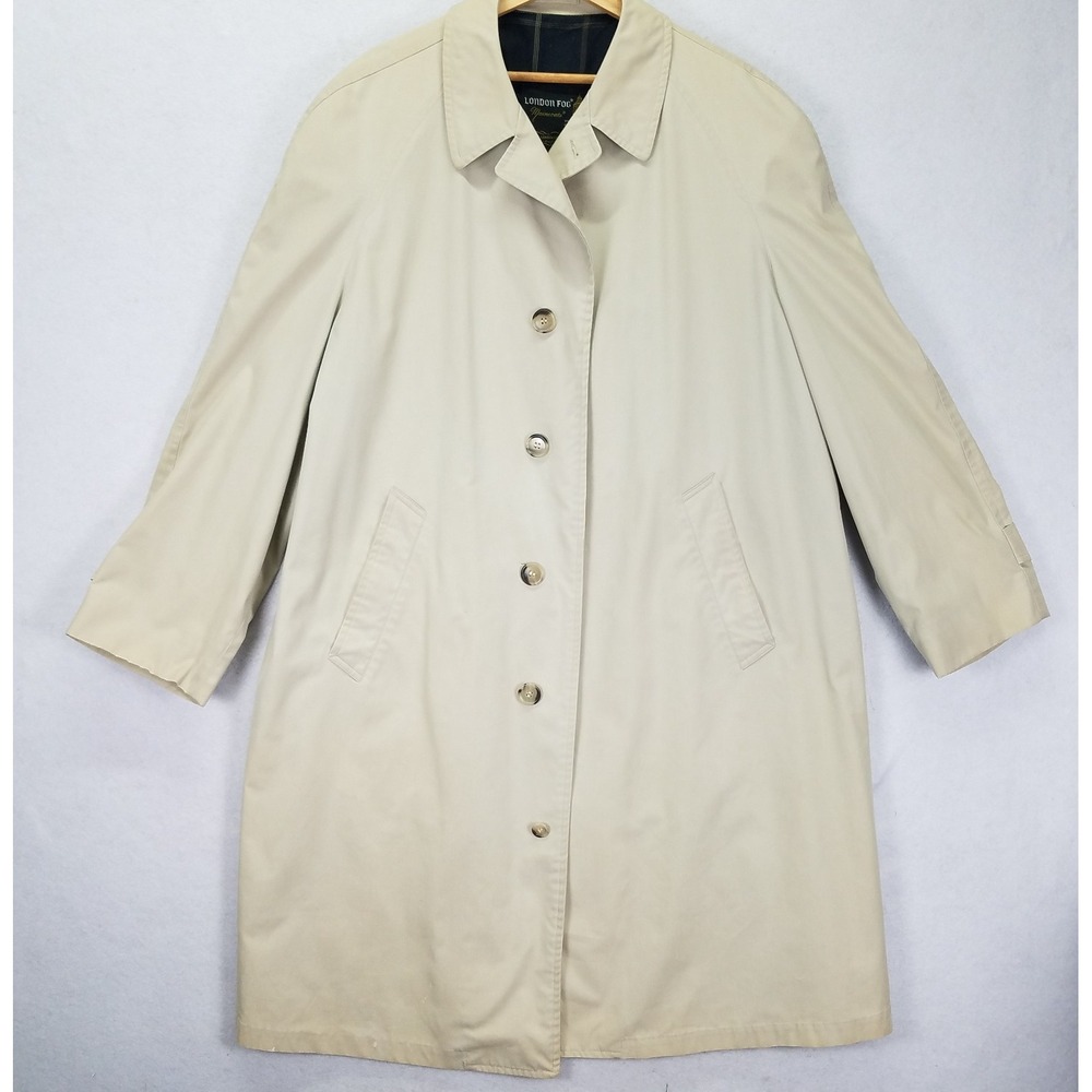 London Fog Maincoats Lined Trench Coat Men L 44 Long Khaki